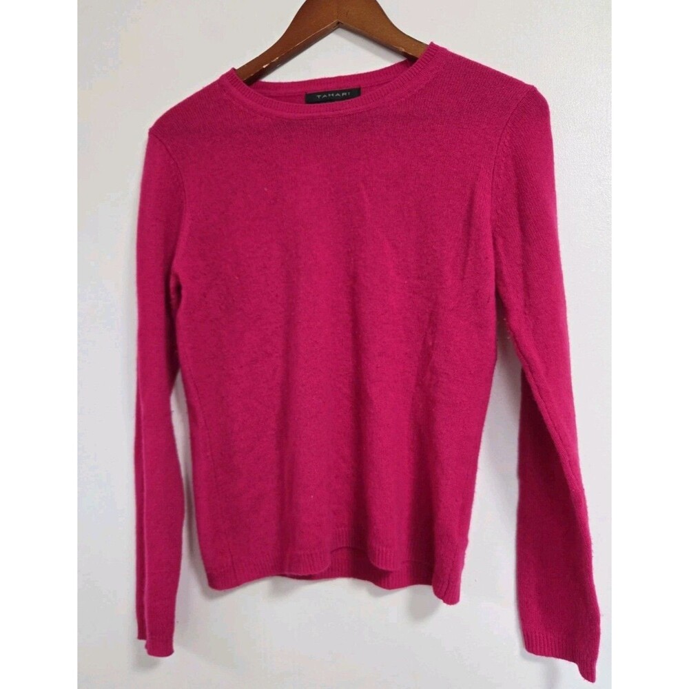 Tahari Sweater Womens S 100% Cashmere Pink Pure Luxe Casual 2-Ply French Basic